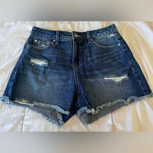 Time and Tru Dark Wash High Rise Cut Off Distressed Jean Shorts Womens size 4